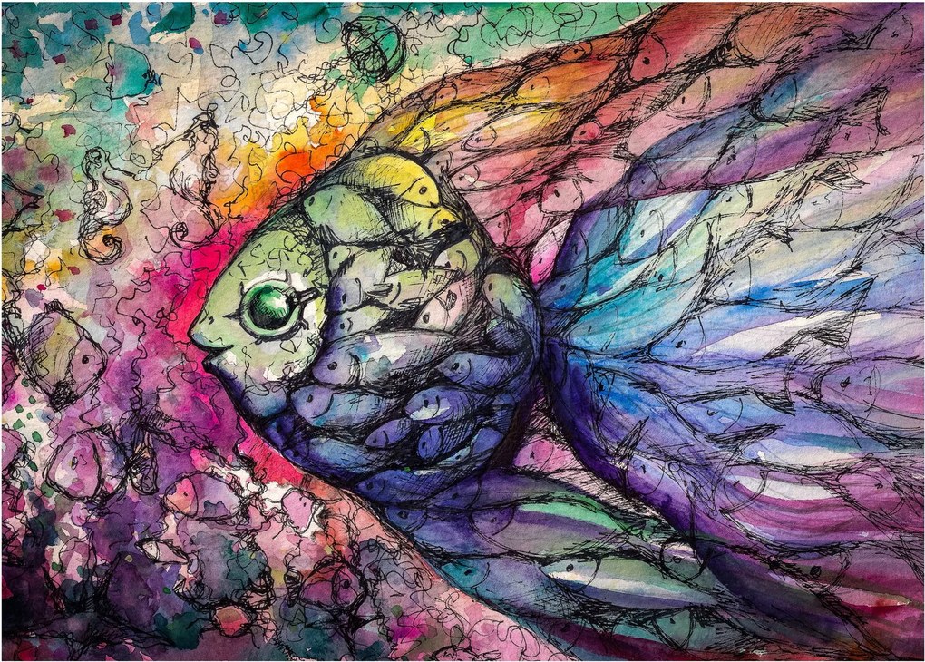 Obraz na szkle - Kolorowa rybka (70x50 cm)