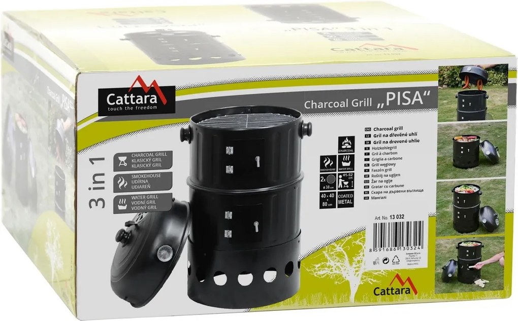 Cattara Gril - wędzarnia na węgiel drzewny Pisa 3w1, 40 x 80 x 40 cm