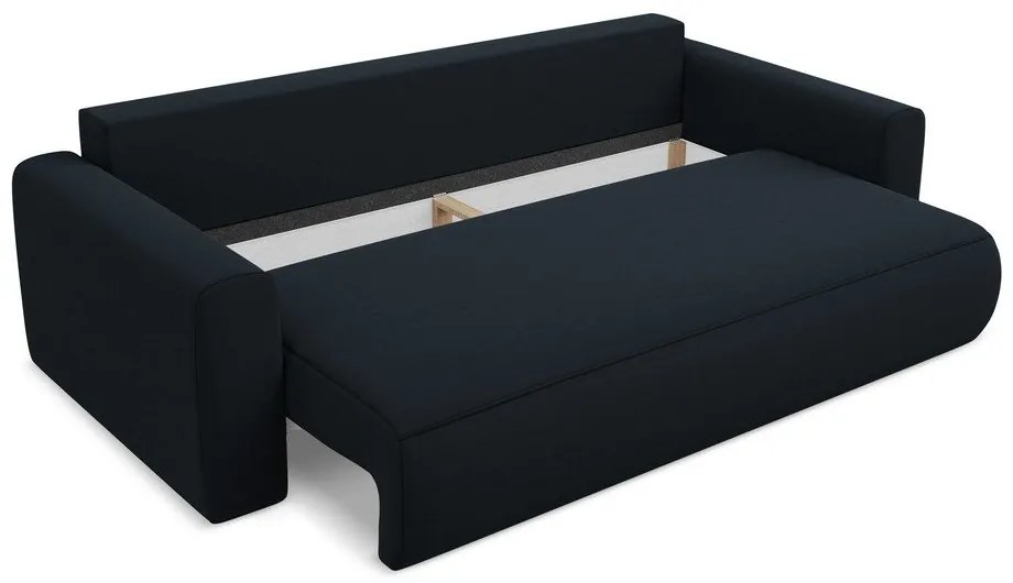 Ciemnoniebieska aksamitna rozkładana/ze schowkiem sofa 238 cm Kapua – Makamii