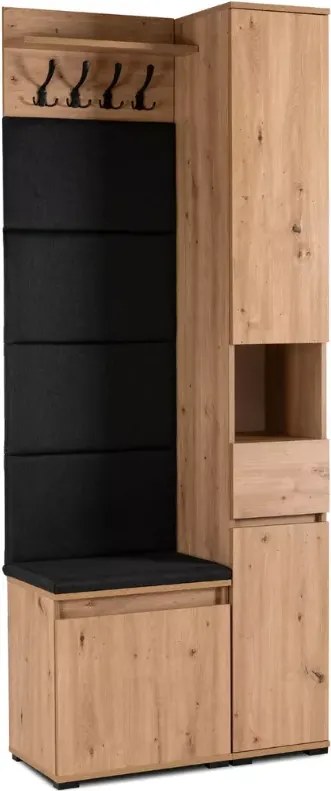 Szafka na buty z siedziskiem + panel ścienny + wysoki słupek Folk 80 cm grafit/dąb artisan