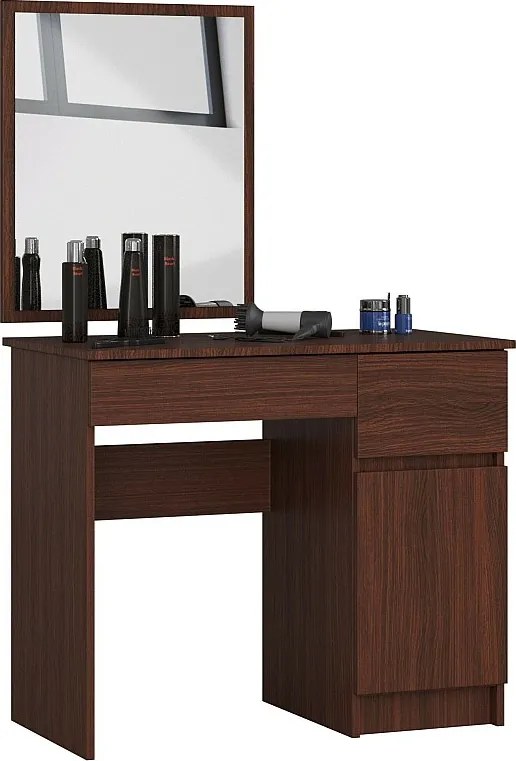 Toaletka AKORD P2 Wenge 90 cm z lustrem 500x600 prawa 1 drzwi 2 szuflady kolor Wenge mat 2 półki 90x50x142 cm