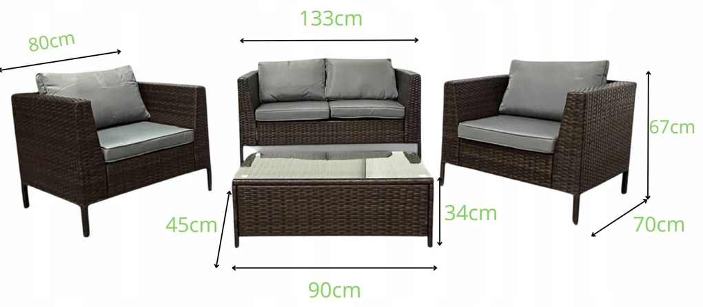 Zestaw mebli do ogrodu Breza, kolor jasny brąz, poduszki szare