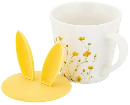 Altom Porcelanowy kubek Marigolds z silikonowąpokrywką, 330 ml