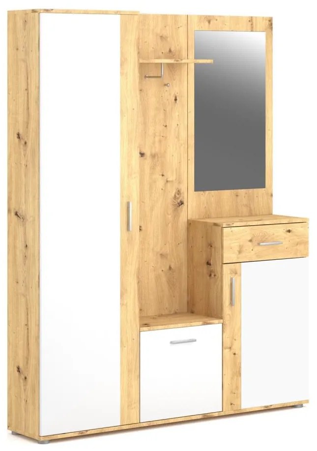 Ściana przedpokojowa z lustrem NOLAN dąb artisan/biały