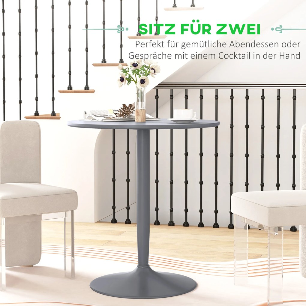 HOMCOM Stół jadalny dla 2 osób, okrągła blacha, noga ze stali, Szary, 70 x 70 x 75 cm