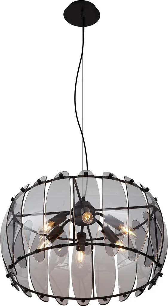 Inteligentna lampa wisząca czarna z przydymionym szkłem okrągła 6-punktowa z WiFi C35 - Mochan