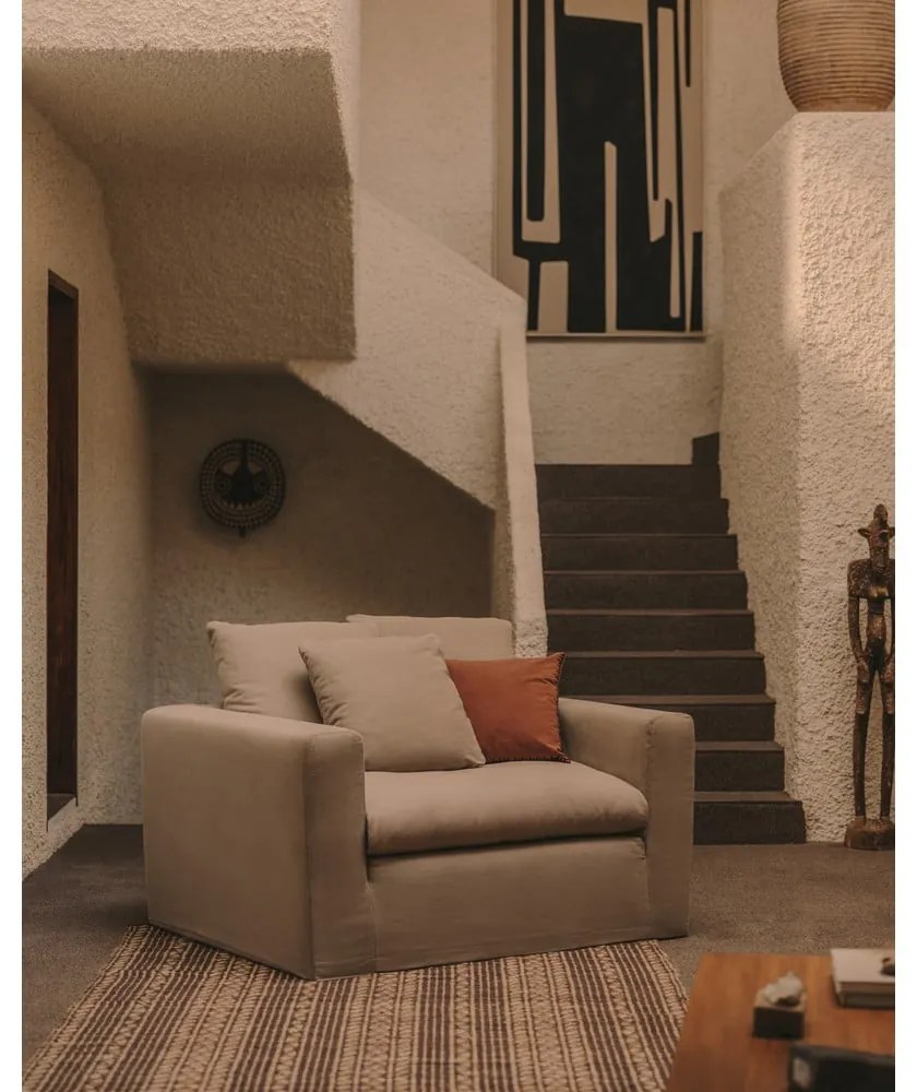 Antracytowy lniany fotel Nora – Kave Home