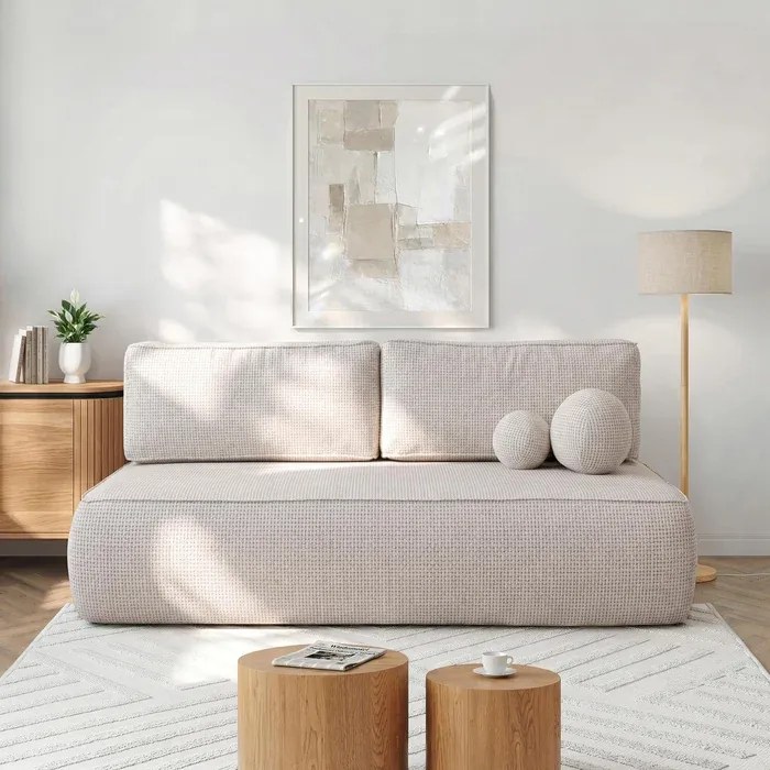 Sofa z Funkcją Spania ARVETO Kremowa Szenil Nowoczesna