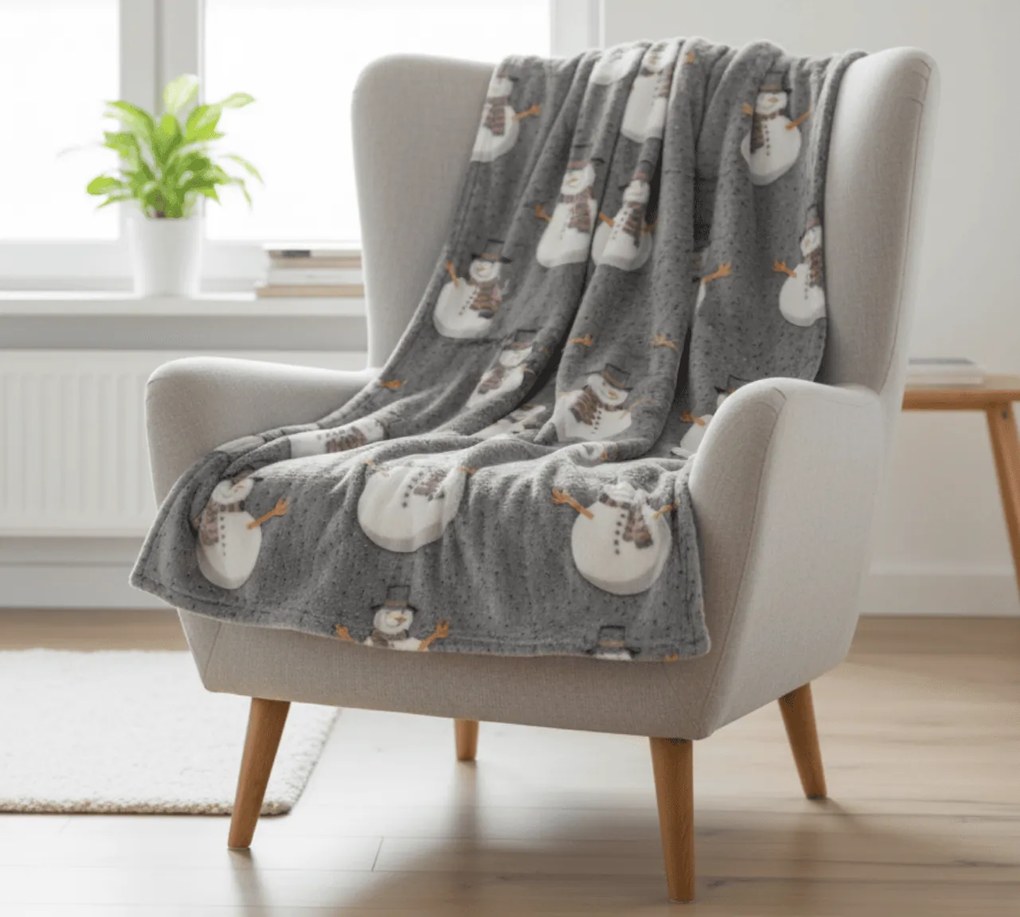 Świecący świąteczny mikropluszowy koc SNOW BUDDY, szary Rozmiar: 150 x 200 cm
