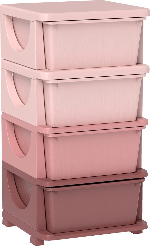 HOMCOM Skrzynki do przechowywania dla dzieci, 3 szuflady, zaokrąglone krawędzie, podniesiony design, 37x37x76 cm, Różowy