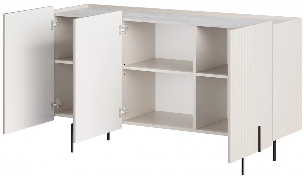 Komoda Malmi 150 cm trzydrzwiowa - kaszmir / crema bianca / czarne nóżki
