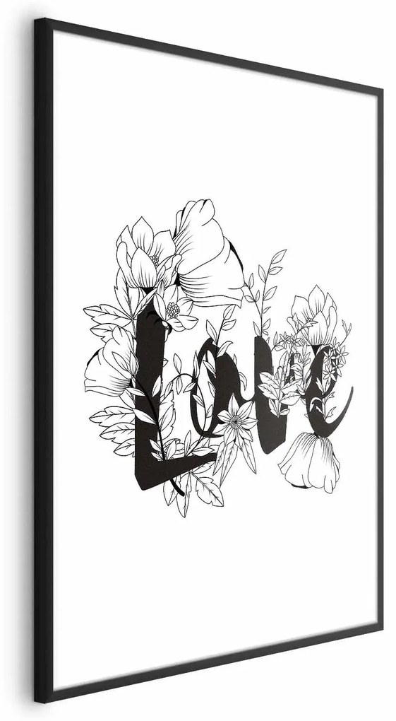 Plakat Love w kwiatach 40x60 cm z ramą czarną z marginesem ARTGEIST B