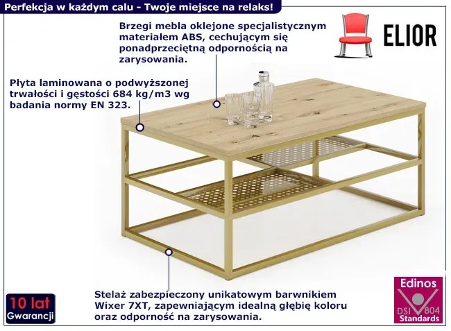 Ława z półkami w stylu glamour dąb artisan + złoty - Hila 3X