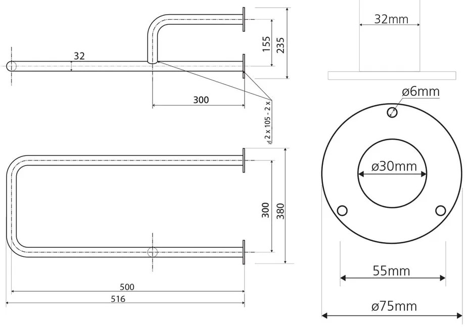 Stalowy uchwyt ścienny do łazienki 52 cm Handicap Left – Sapho