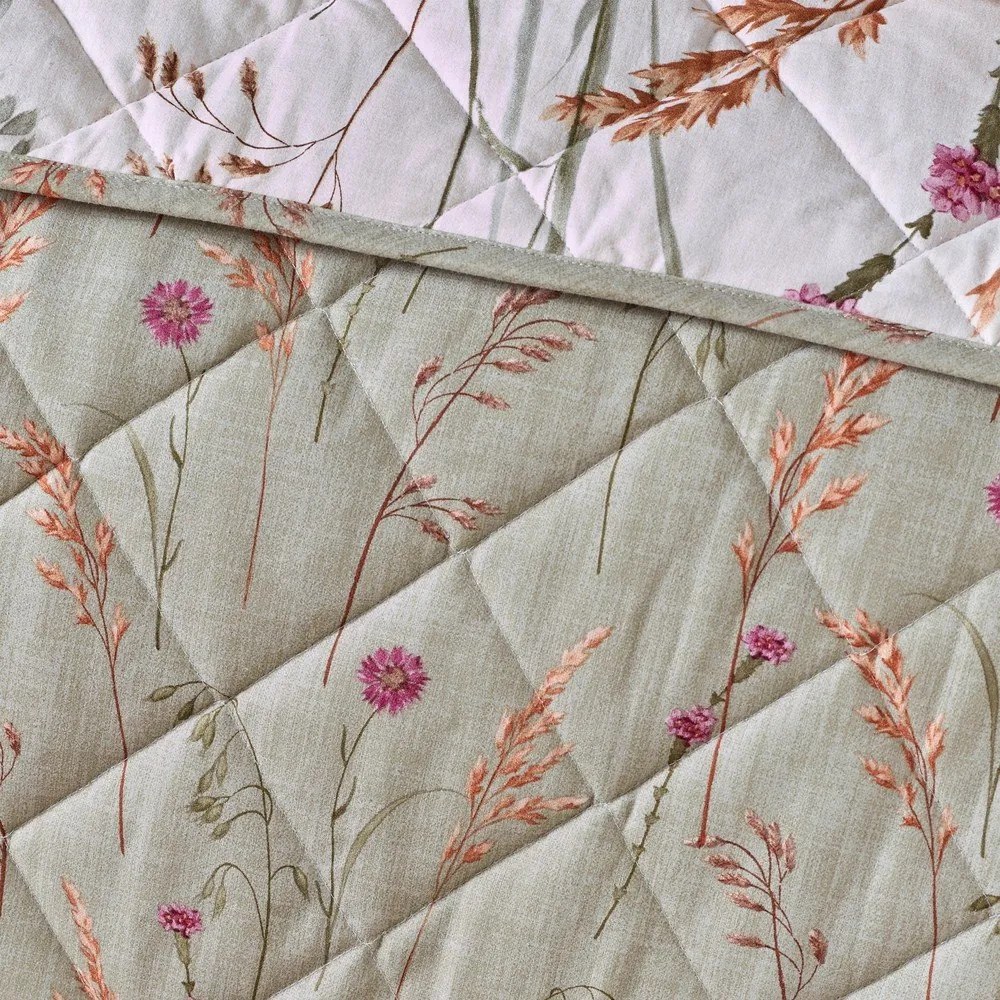 Zielono-beżowa bawełniana narzuta pikowana 200x220 cm Grasmere Floral – Catherine Lansfield