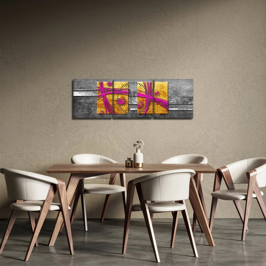 Obraz kolorowych kwadratów na czarnym tle (z zegarem) (90x30 cm)