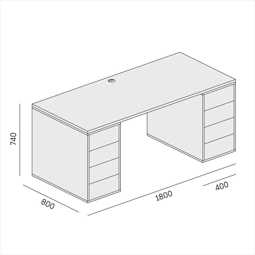 Biurko z przestrzenią do przechowywania BLOCK B03, 180x80 cm, biały/grafit