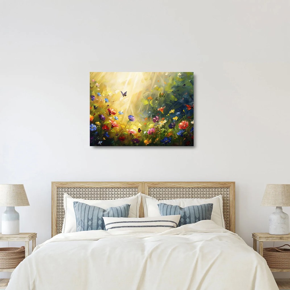 Obraz na szkle - Wiosenna łąka kwiatowa, malarstwo (70x50 cm)