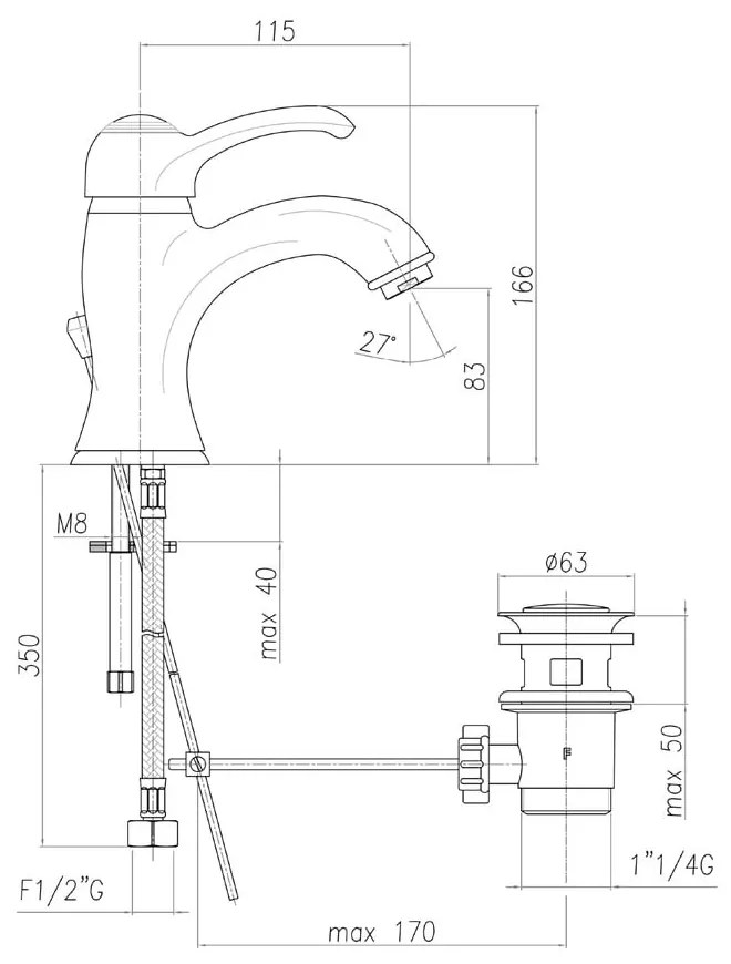 Bateria umywalkowa stojąca w kolorze złota Kirké – Sapho