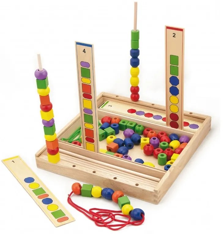 Drewniana gra edukacyjna logiczne koraliki viga toys 104 elementy
