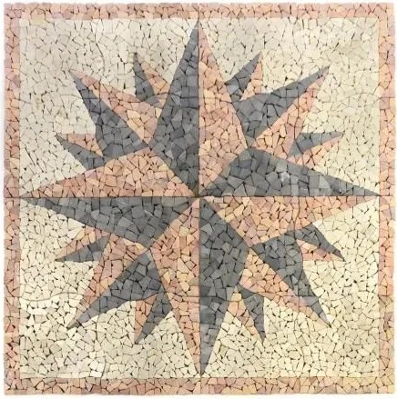 Naturalna mozaika kamienna, róża wiatrów 120 × 120 cm