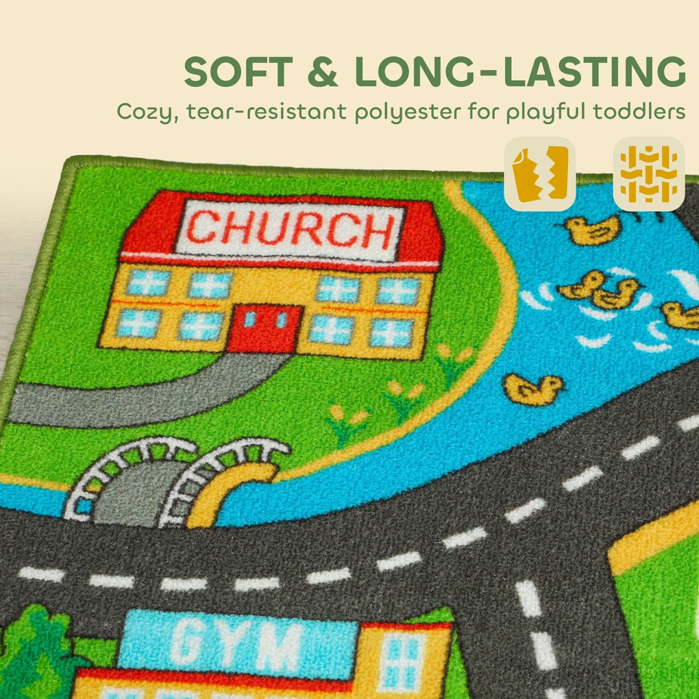 AIYAPLAY Mata do zabawy dla dzieci, mata 200x150x0,5 cm, antypoślizgowa mata z motywem miasta do pokoju dziecięcego | Aosom PL