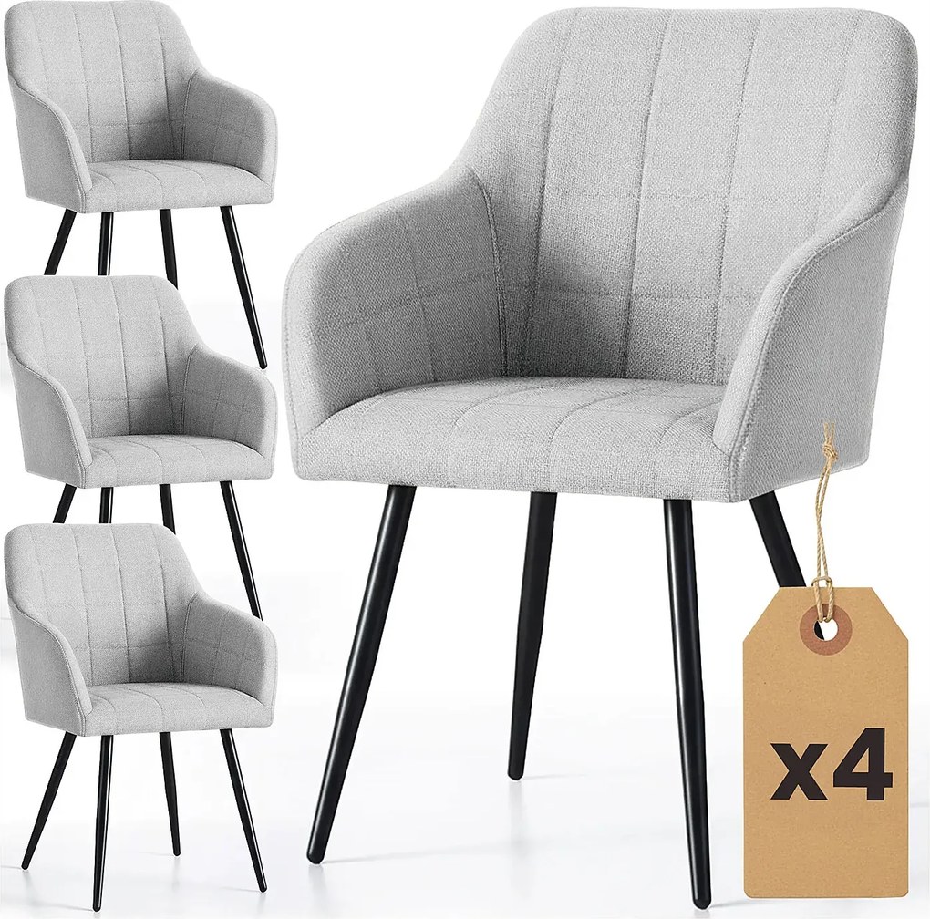Zestaw 4 szarych pikowanych krzeseł tapicerowanych T1-N19
