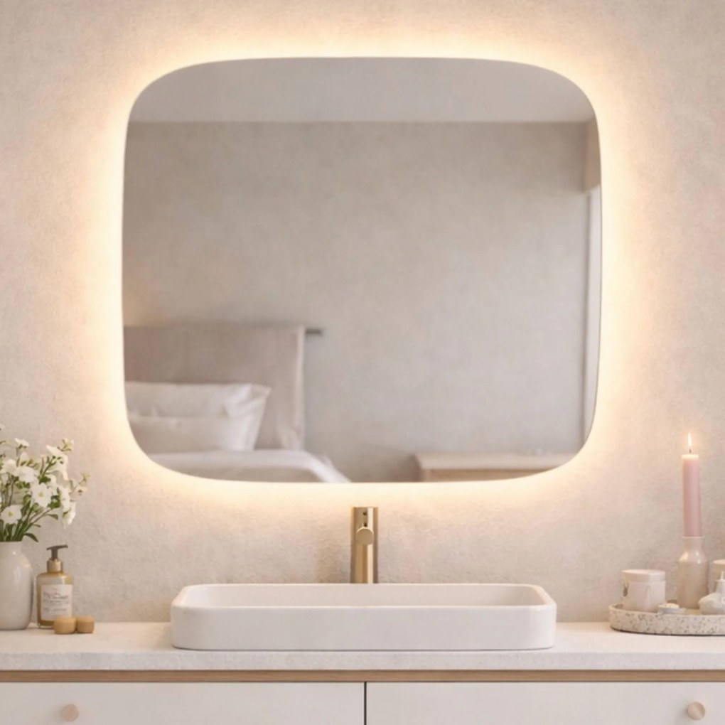 Lustro kwadratowe oszlifowane z podświetleniem ROUND Silk LED | Różne rozmiary | Różne kolory : Kolor tafli szkła - Brąz, Rozmiar - 70 x 70 cm