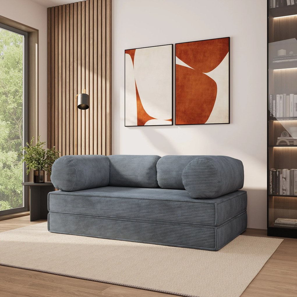 Masseno Sofa piankowa ALVIO z funkcją spania, Kanapa z pianki do salonu, Bezmontażowa, Tkanina sztruksowa – Szary POSO 60