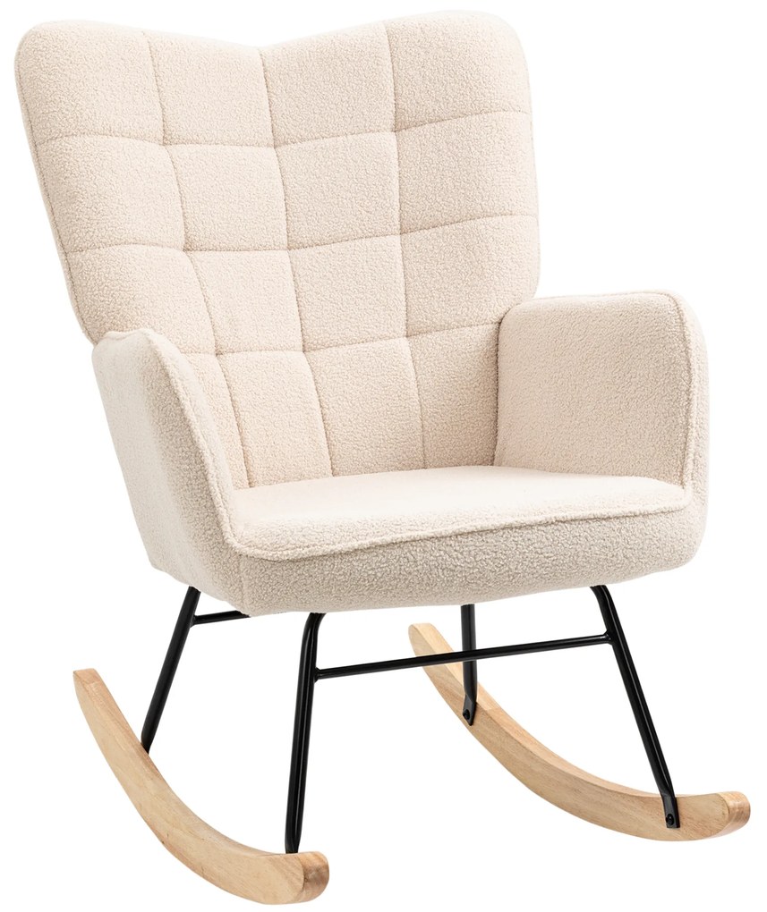 HOMCOM Retro Fotel Bujany, Drewno Lite, Fotel relaksacyjny, 92 cm x 71 cm x 101 cm, Beżowy | Aosom PL