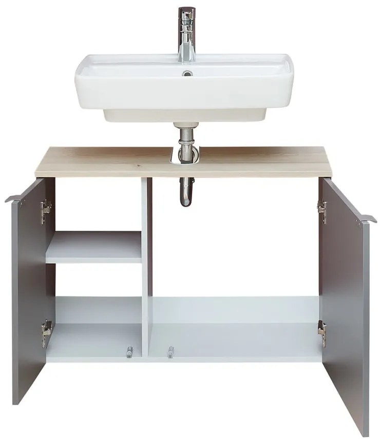 Szaro-naturalna wisząca szafka bez umywalki w dekorze sosny 53x80 cm Quickset 394 – Pelipal