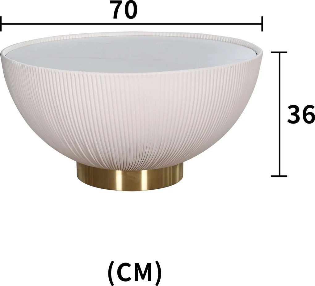 Designerski stolik Modig M68 ecru, spiek kamienny/plisowana ekoskóra