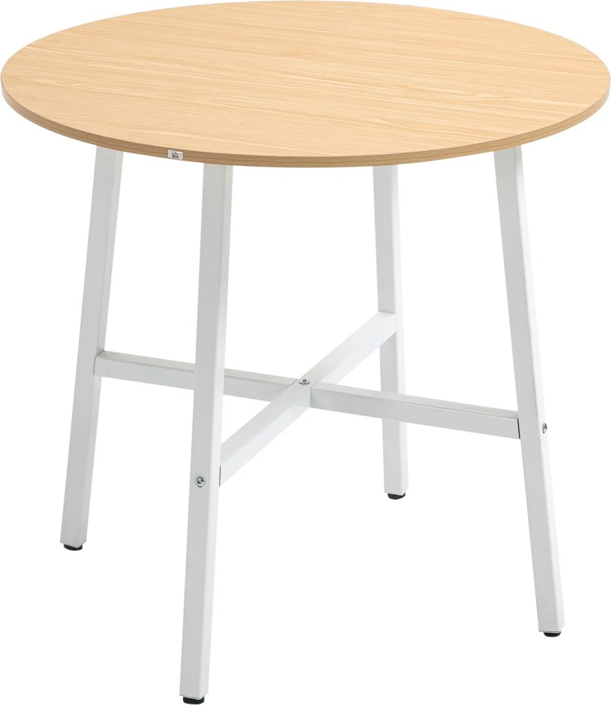 HOMCOM Stół jadalny okrągły styl industrialny drewno naturalne biały stabilny do 60 kg Ø80x76 cm | Aosom PL