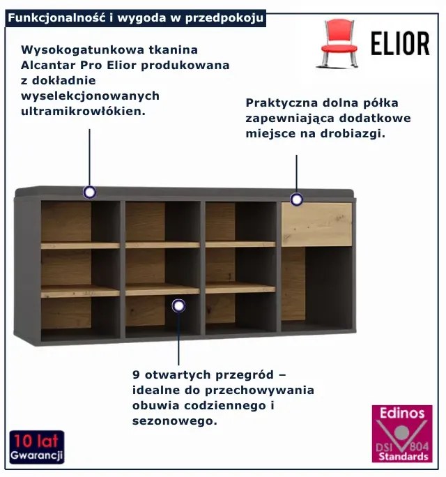 Nowoczesna szafka na buty z siedziskiem antracyt + dąb artisan C1-M11