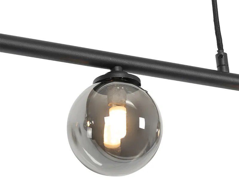 Nowoczesna lampa wisząca czarna 100 cm 5-świateł z dymionym szkłem - Athens Rustykalny / Vintage Oswietlenie wewnetrzne