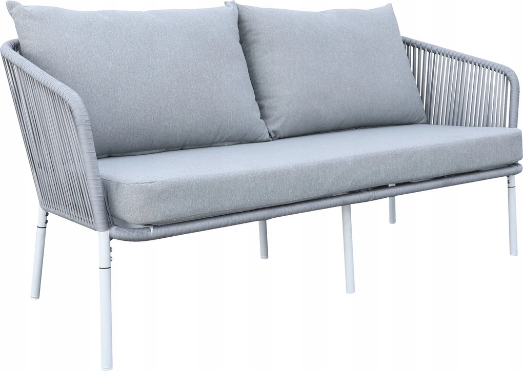 Zestaw mebli ogrodowych szary aluminium sofa fotele stolik sznurowanie