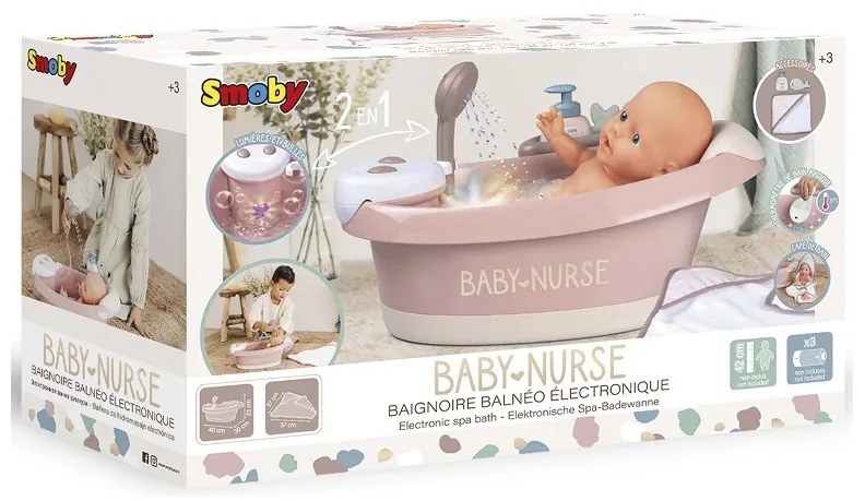 Smoby baby nurse wanienka z hydromasażem, prysznicem i światłem