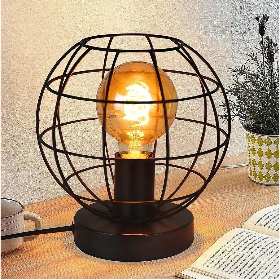 NETTLIFE Czarna lampa stołowa vintage - lampka nocna retro Lampa E27 z metalowym gniazdem, wystrój industrialny - Max 40W - Bez żarówek