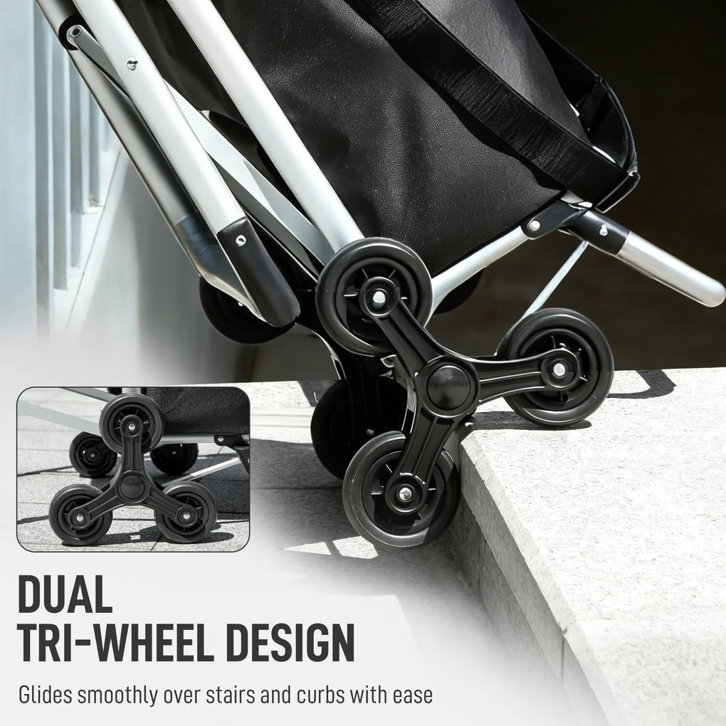 HOMCOM wózek zakupowy, 40 L torba Oxford, konstrukcja 3-kółkowa, aluminiowa rama, siedzisko, szary