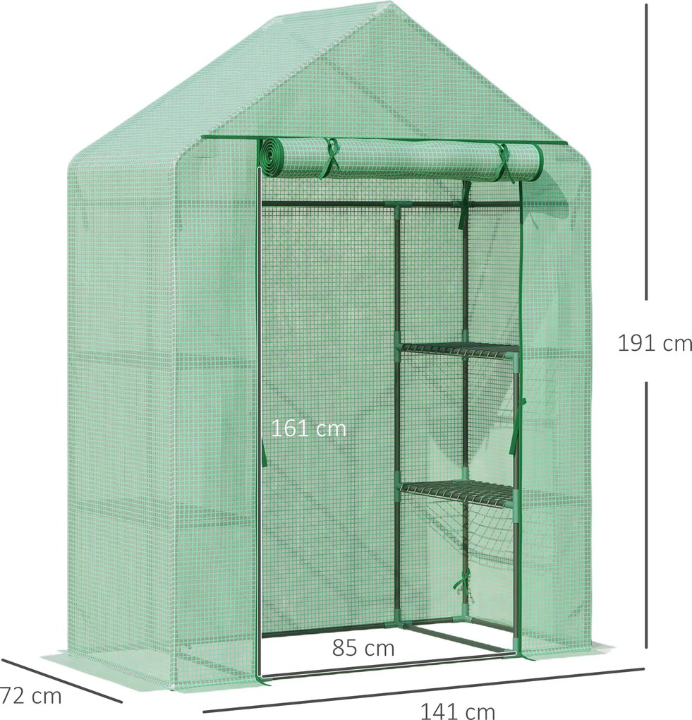 Outsunny Szklarnia Foliowa z 6 Półkami Zielona 141x72x191cm Stal PE Cieplarnia Ogrodowa | Aosom PL