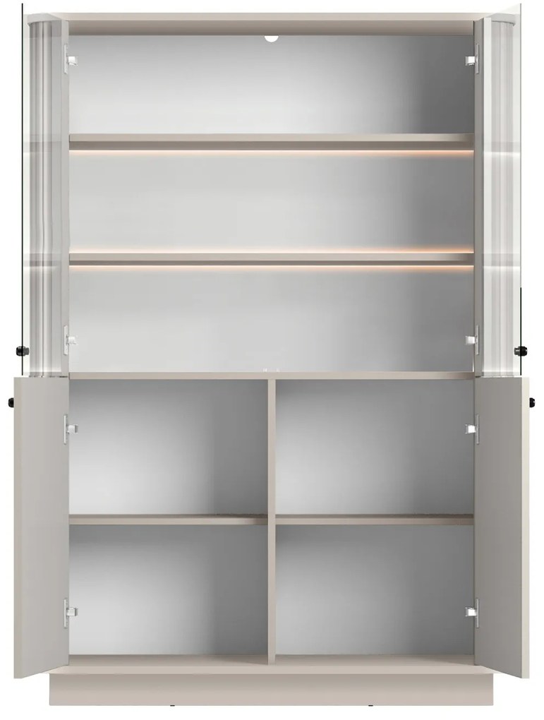 Witryna Vesper 103 cm czterodrzwiowa na cokole - kaszmir / czarne uchwyty