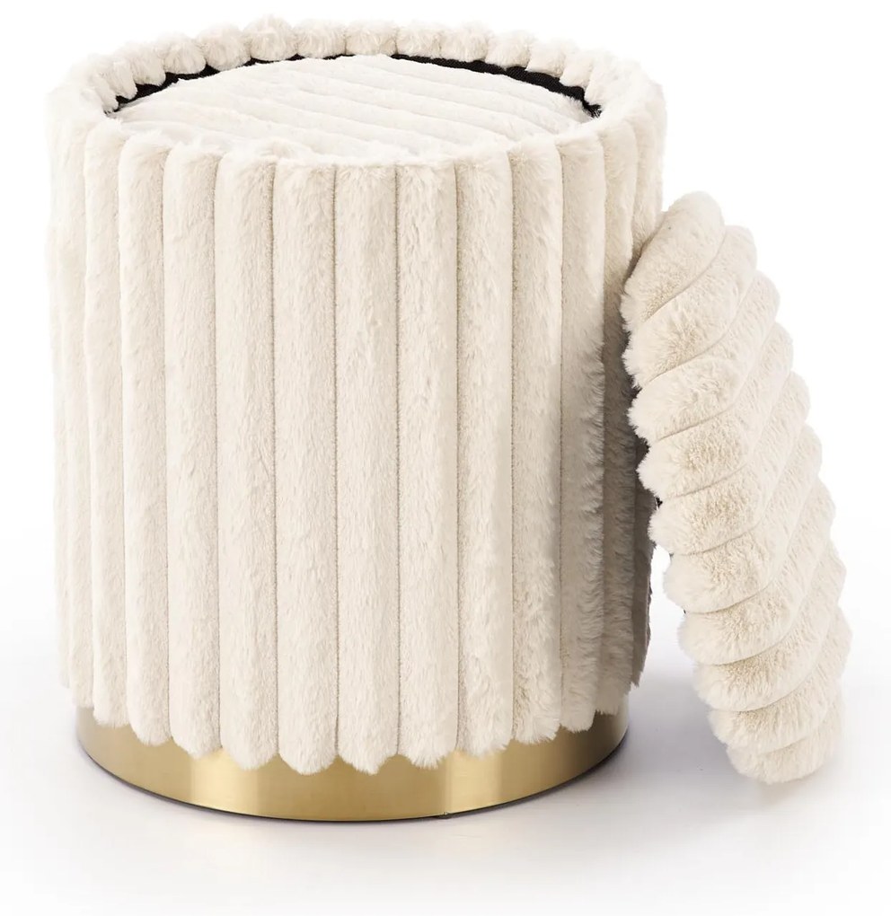 Pufy, zestaw 2 sztuk kremowo/złote FIDO ze schowkiem, plusz