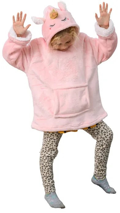 Dziecięcy koc bluza z rękawami i kapturem HOODIE UNICORN różowy