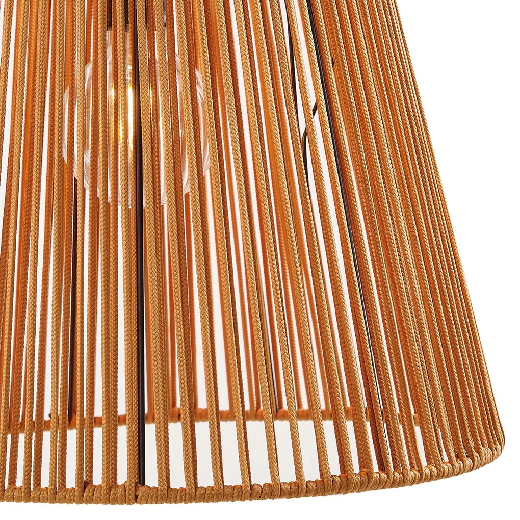 Zewnętrzna lampa wisząca czarna z pomarańczowym kloszem z liny IP44 - Cava Jayla