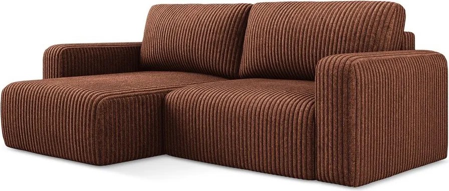 Sztruksowy rozkładany narożnik ze schowkiem (lewostronny/z szezlongiem) w kolorze terakoty Kona – Makamii