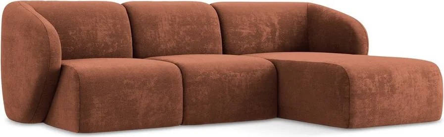 Narożnik z tkaniny szenilowej (prawostronny/z szezlongiem) w kolorze terakoty Lani – Makamii