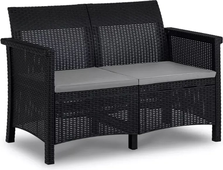 Zestaw mebli ogrodowych Amilio czarny technorattan sofa 2 fotele stolik taras balkon ogród