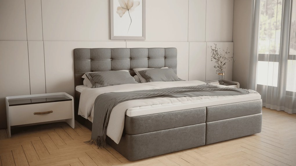 Stylowe Łóżko Kontynentalne BRUNO 140cm z materacem, w ponadczasowym materiale w kolorze czarnym