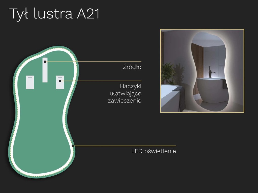 Organiczne lustro LED z oświetleniem A21