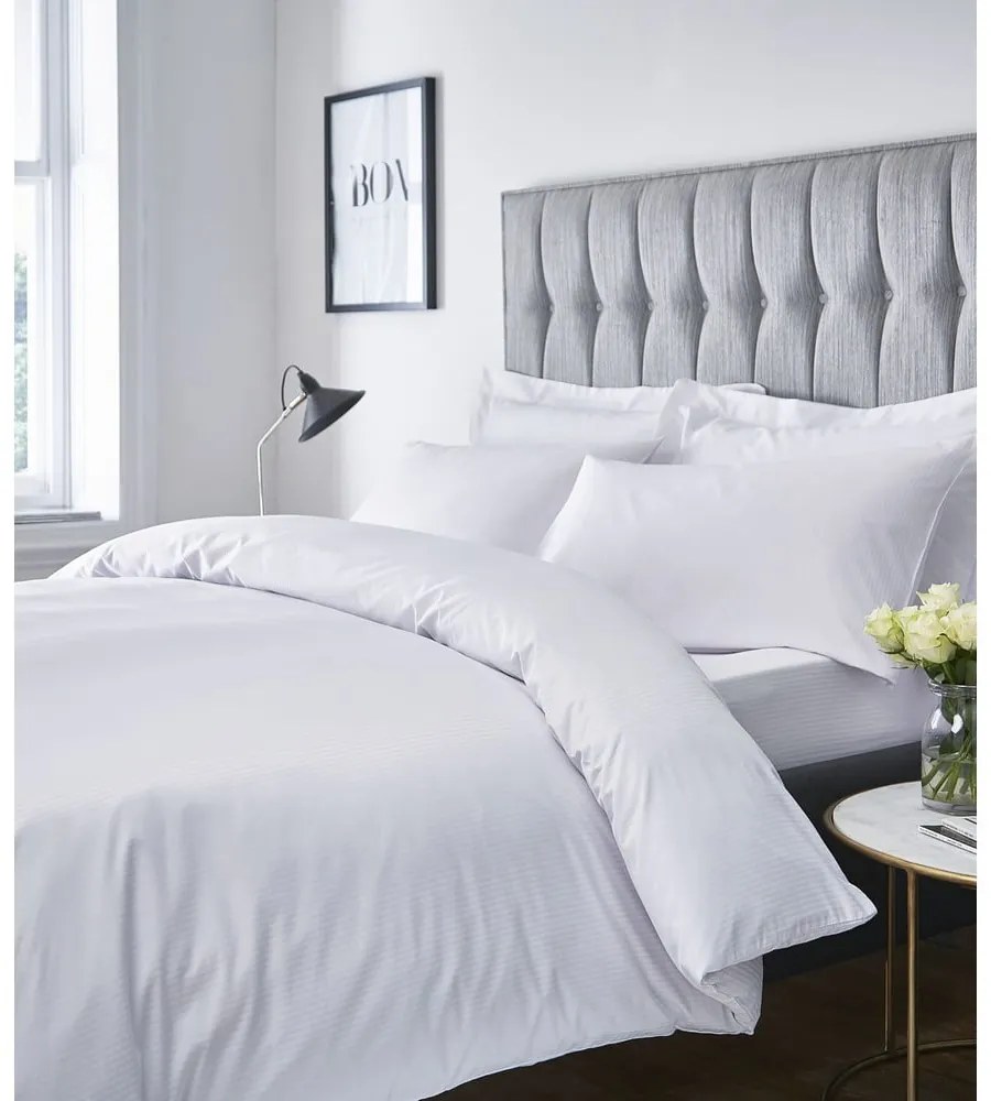 Białe prześcieradło elastyczne 90x190 cm Satin Stripe – Catherine Lansfield